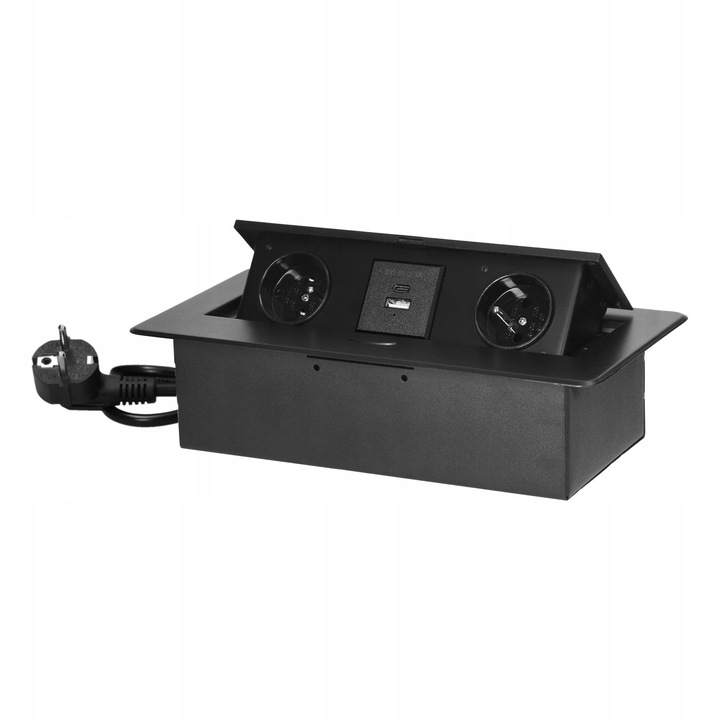 Gniazdo wpuszczane chowane w blat nablatowe USB USB-C STALOWE