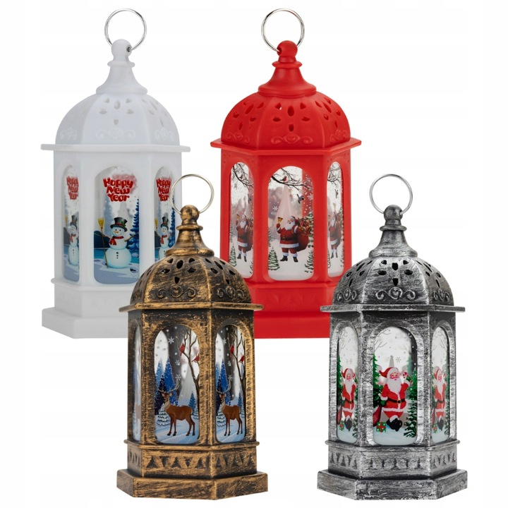 4x Świąteczna latarenka LED z kolorowym witrażem VERGIONIC lampion, latarni
