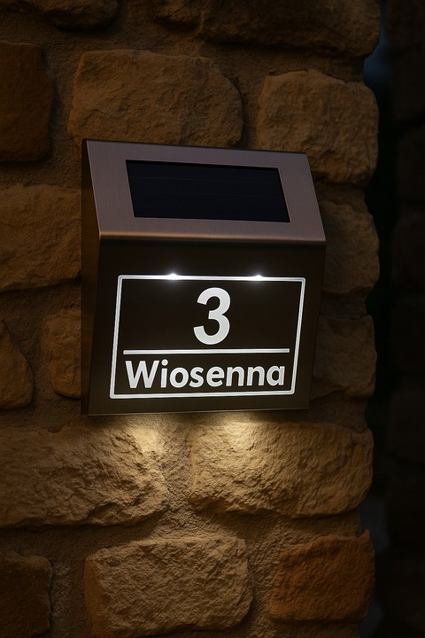 Solarny Numer Domu LED + Tabliczka INOX – Podświetlany, stal