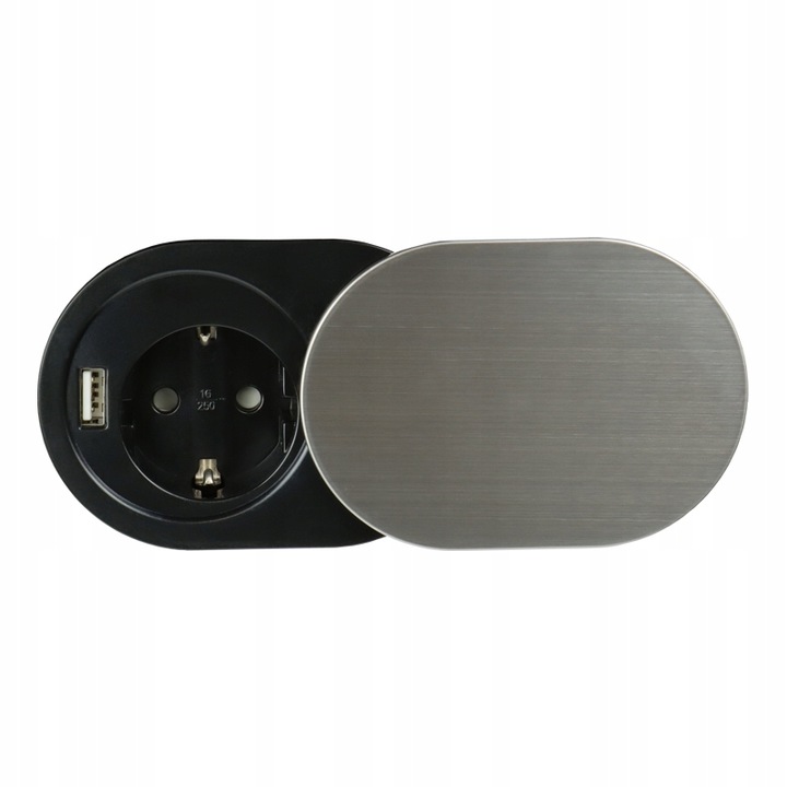 SLIDE BOX USB Gniazdo Meblowe wpuszczane w blat przesuwna pokrywa ALUMINIUM
