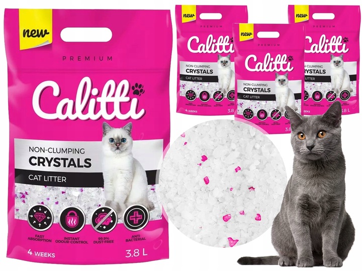 CALITTI ŻWIREK SILIKONOWY bezpyłowy DLA KOTA podłoże DO KUWETA 4x3,8L