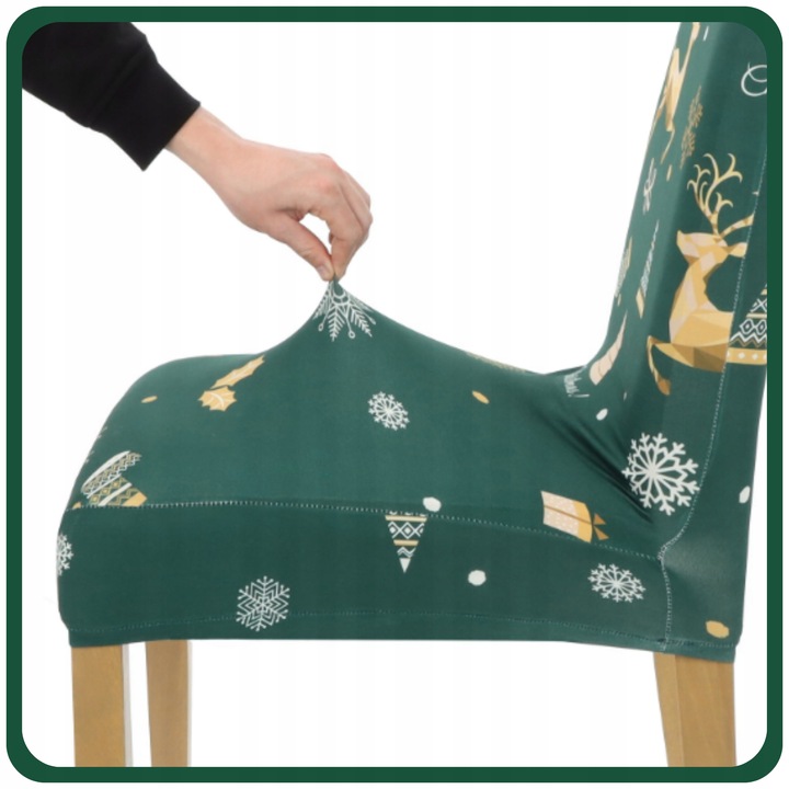 ZESTAW 6 SZT POKROWIEC NA KRZESŁO ZIELONY ŚWIĄTECZNE WZORY ELASTYCZNY