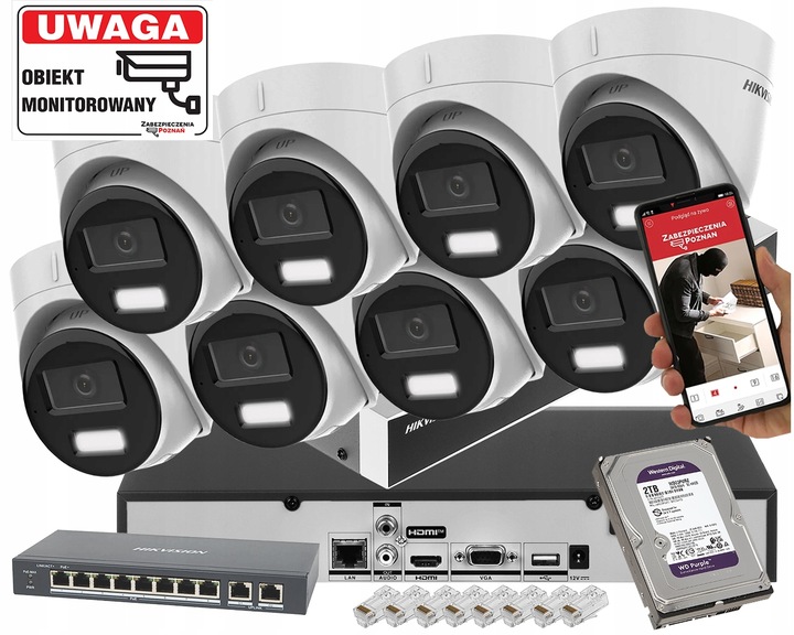 Zestaw monitoringu Hikvision 8 kamera 6Mpx IP Smart Hybrid Light Tryb Nocny
