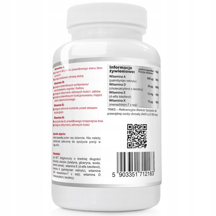 ADEK COMPLEX A,D3,E,K2 MK-7 w oleju MCT 120kapsułe