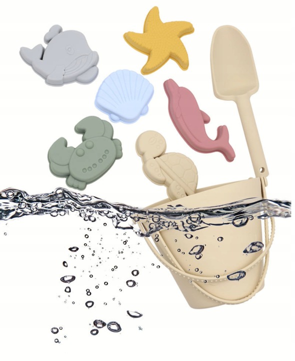 SILIKONOWE ZABAWKI DO PIASKU MIĘKKIE DO WODY NA PLAŻĘ WIADERKO FOREMKI