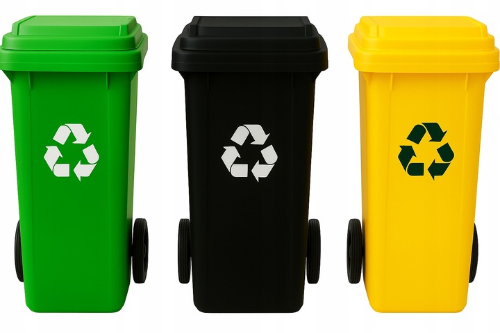 Pojemniki na Śmieci 120l Kosze do Segregacji Odpadów Mocne ZESTAW 3 szt.