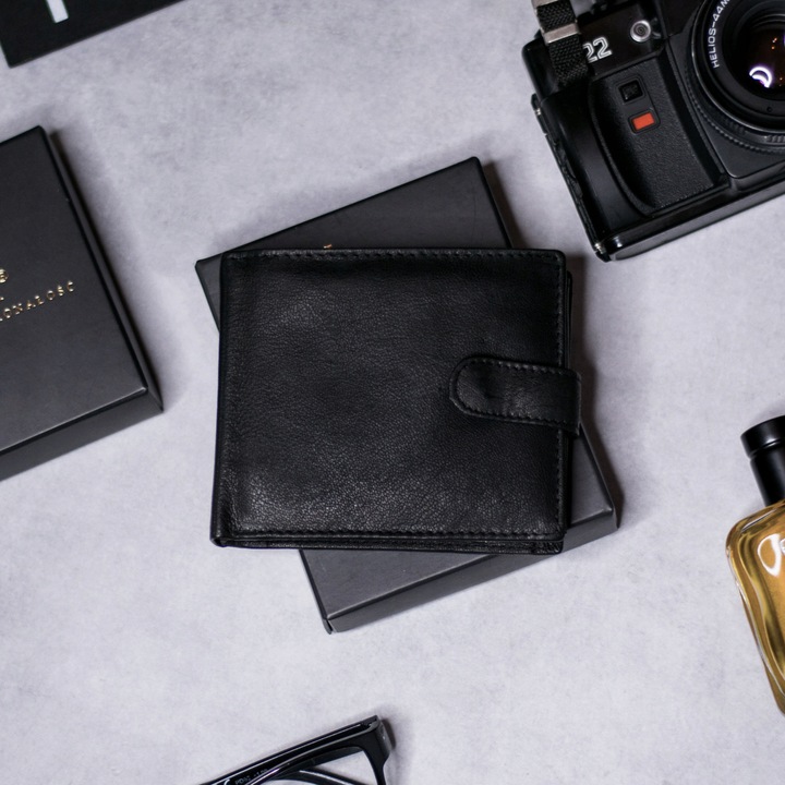 SEPHER Portfel 100% Skórzany Męski CZARNY zatrzask