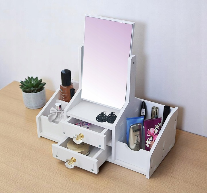 TOALETKA Z LUSTREM ORGANIZER PRZYBORNIK NA BIURKO DO MAKIJAŻU