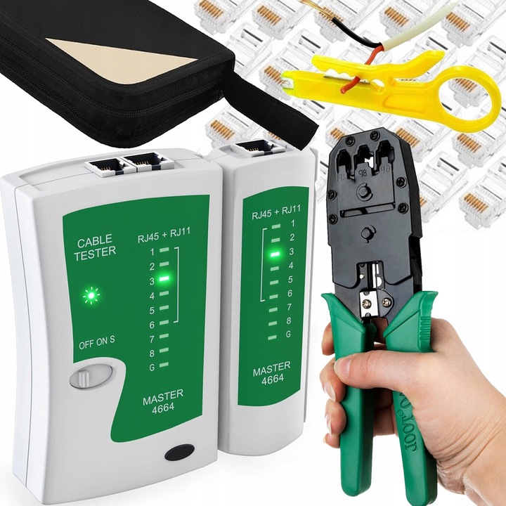 ZESTAW TESTER KABLI NS-468 ZACISKARKA ŚCIĄGACZ IZOLACJI 100 WTYK RJ45 ETUI