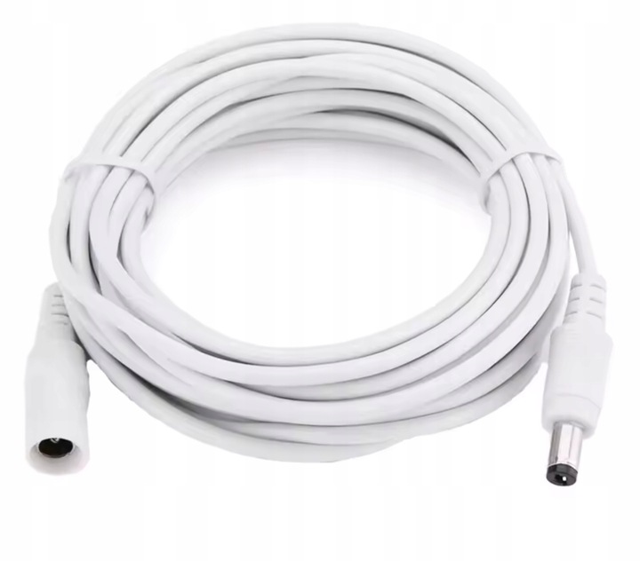 BIAŁY PRZEDŁUŻACZ 5m ZASILANIA KABEL ZASILAJĄCY DO KAMER DC 5,5mm