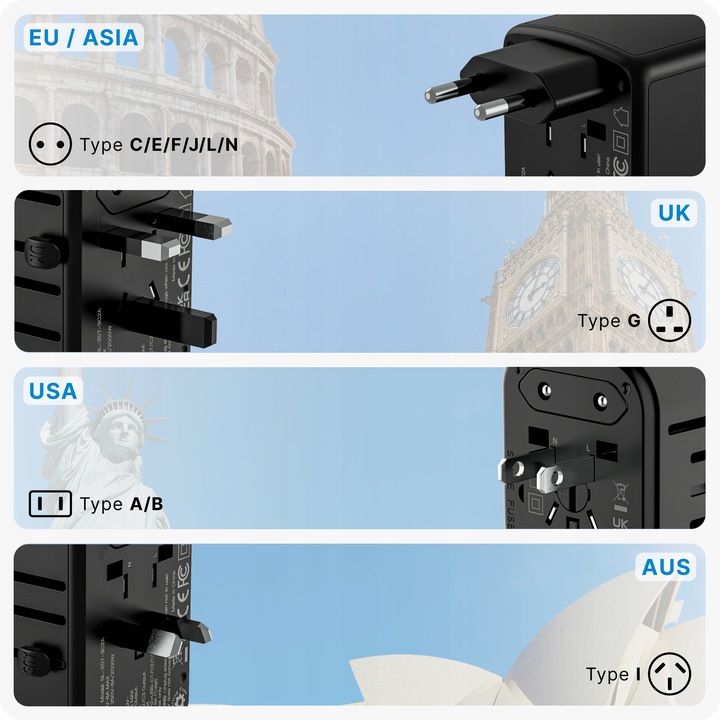 VOOMY Y30 Adapter Podróżny 3x USB-A 2x USB-C