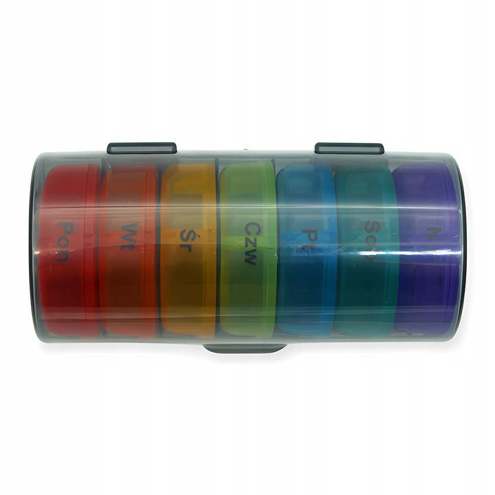 POJEMNIK PUDEŁKO KASETKA ORGANIZER NA LEKI 7 DNI POLSKIE NAPISY