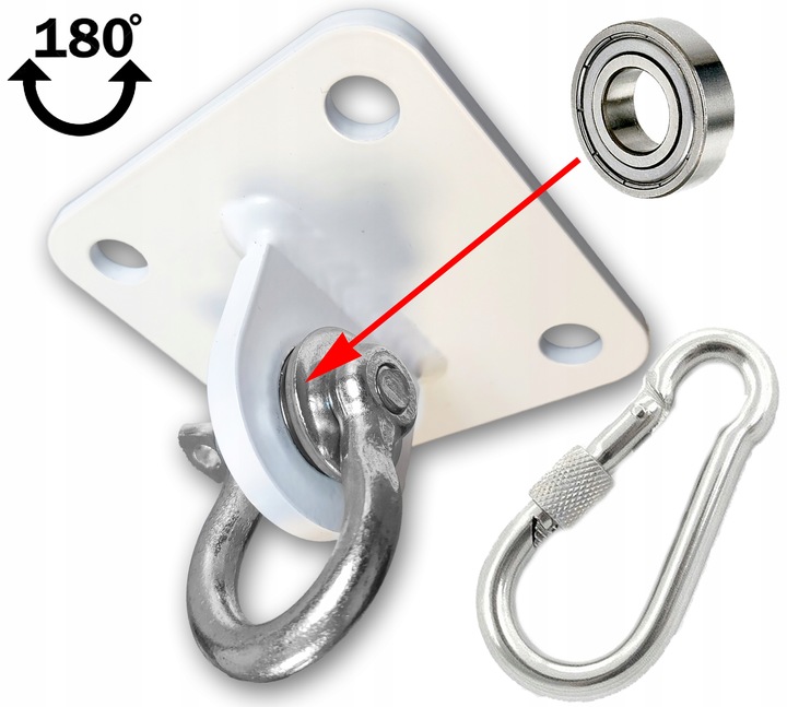 Uchwyt montażowy sufitowy z ŁOŻYSKIEM i szeklą sufitowe hak 180 Biały