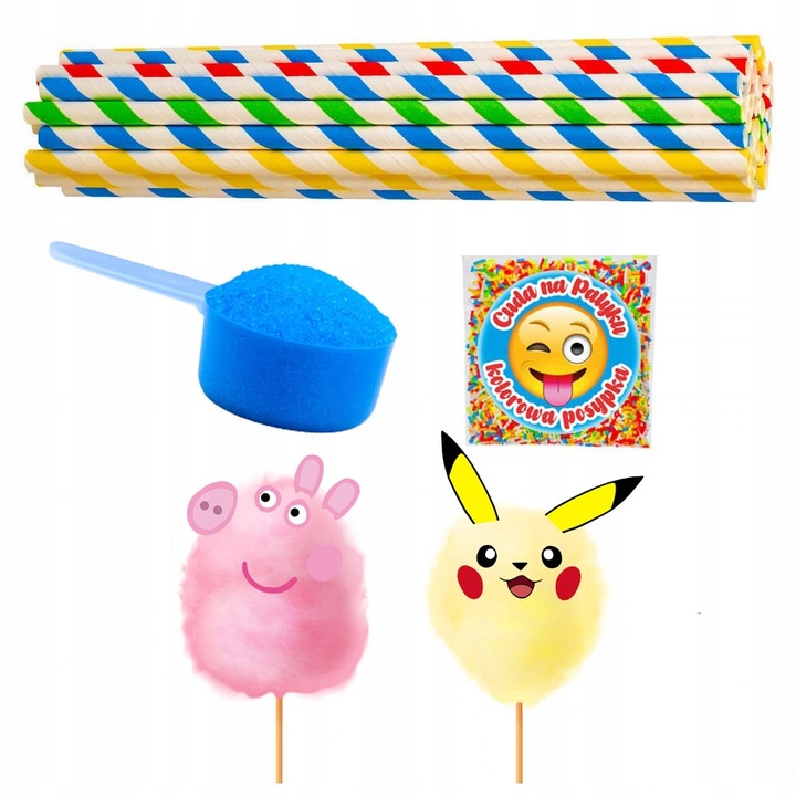 Cukier do Waty Cukrowej KOLOROWY Smakowy na Patyczki ZESTAW 8 x 100 g