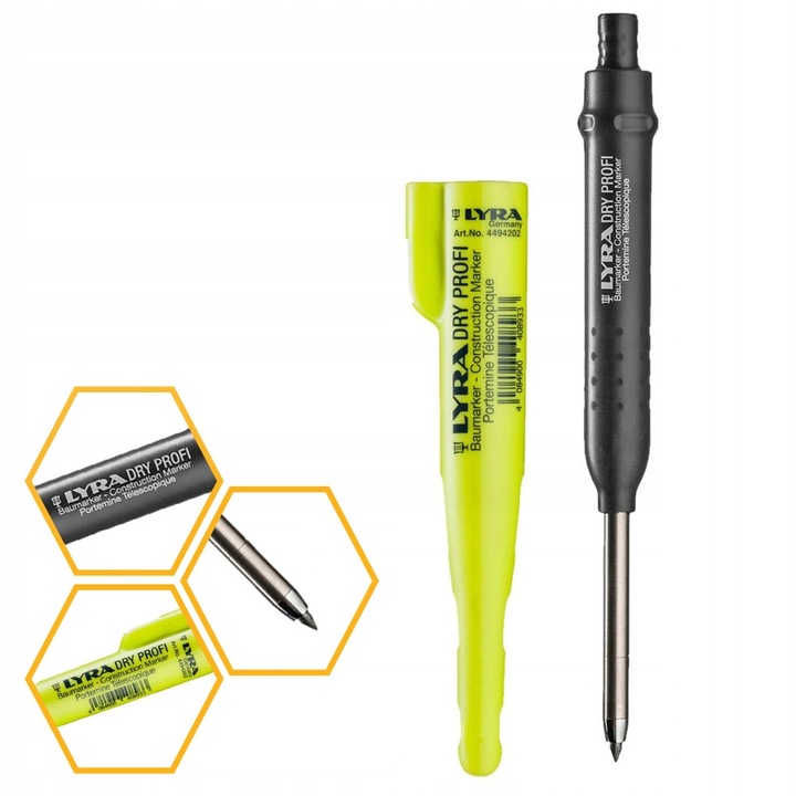 OŁÓWEK BUDOWLANY STOLARSKI ZNACZNIK Z TEMPERÓWKĄ ZMIENNE WKŁADY PROFI