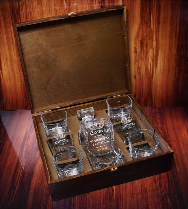 KARAFKA Z GRAWEREM szklanki x 6 w PUDEŁKU WHISKY