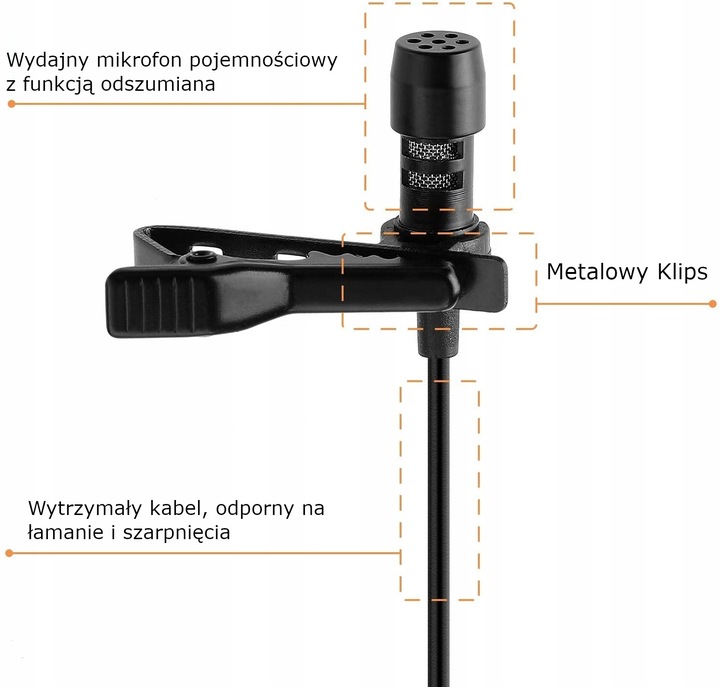Mikrofon krawatowy z klipsem do telefonu USB-C uniwersalny mikrofon