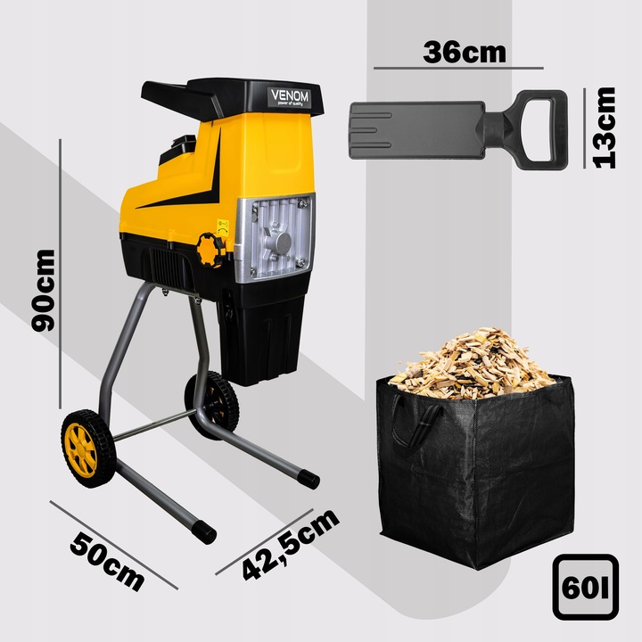 ELEKTRYCZNY ROZDRABNIACZ VENOM RĘBAK DO GAŁĘZI PRO MOCNY SILNIK 2X