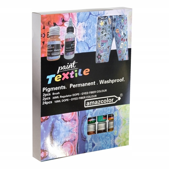 Farby do Ubrań Tkanin Malowania na Tkaninach Zestaw 24 x Barwnik + 2 Pędzle