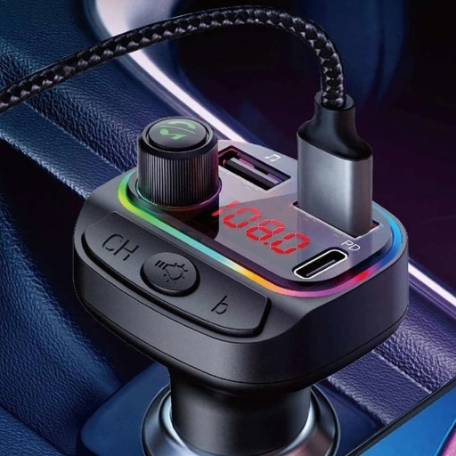 TRANSMITER SAMOCHODOWY FM BLUETOOTH SZYBKA ŁADOWARKA 7 KOLOR RGB MP3 2XUSB