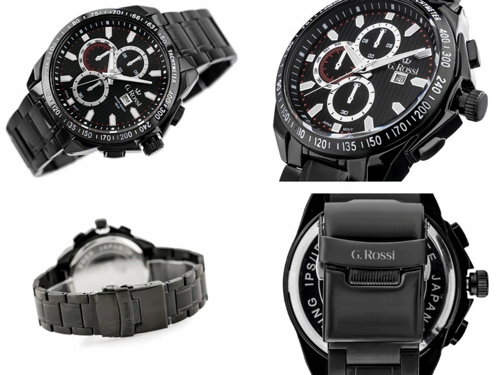 ZEGAREK MĘSKI G. ROSSI VIPER +BOX +GRAWER datownik bransoleta srebrny