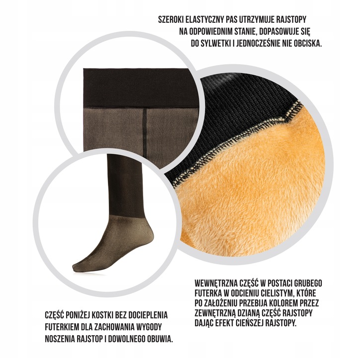 Ciepłe zimowe grube rajstopy termiczne ocieplane z futerkiem 500 den r L/XL