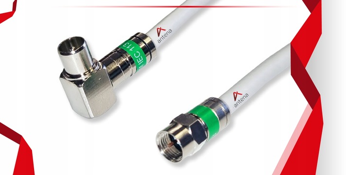 GOTOWY KABEL ANTENOWY Złącza Wtyk F - Wtyk TV KĄTOWY Długość kabla: 2m