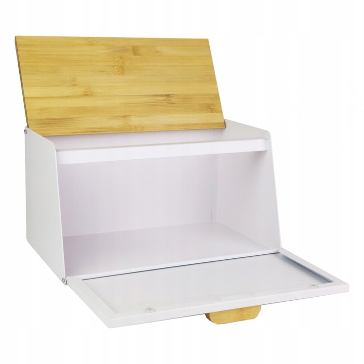 DUŻY CHLEBAK METALOWY Z DESKĄ POJEMNIK NA PIECZYWO CHLEB BIAŁY BAMBUSOWY