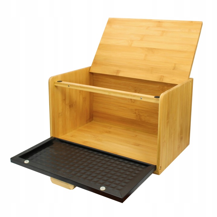 CHLEBAK POJEMNIK NA PIECZYWO BAMBUSOWY DUŻY 2w1 CZARNY DREWNO