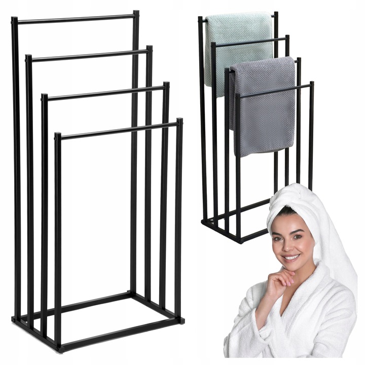 STOJAK CZARNY NA RĘCZNIKI WIESZAK STOJĄCY PODŁOGOWY ŁAZIENKOWY 4