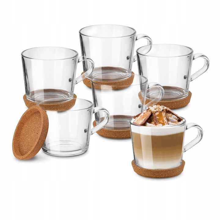 Zestaw KUBKI Szklane SZKLANKI do KAWY i HERBATY z UCHEM Tadar Sue 6x450 ml