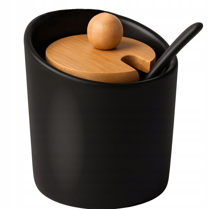 CUKIERNICA CUKIERNICZKA Z ŁYŻECZKĄ Z POKRYWKĄ CZARNA POJEMNIK NA CUKIER