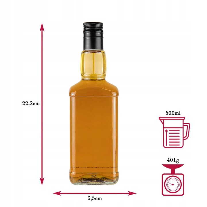 20x Butelki szklane DANIELS 0,5l nadruk BIMBER KRATOWNICA Wódka Alkohol