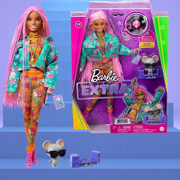 Mattel Barbie Lalka Extra Warkoczyki + Akcesoria