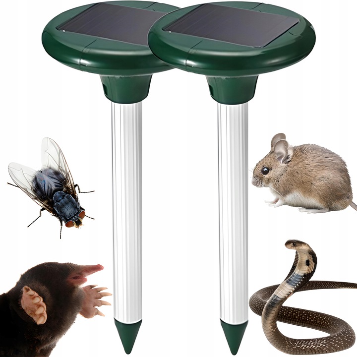 2X ODSTRASZACZ SOLARNY SILNY NA KRETY SZCZURY GRYZONIE KUNY DŹWIĘK