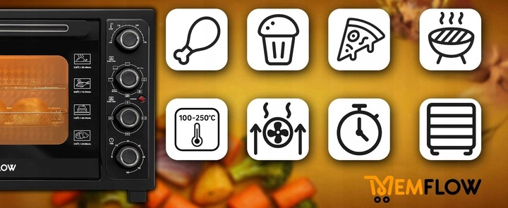 PIEKARNIK ELEKTRYCZNY Z TERMOOBIEGIEM SUSZARKA SPOŻYWCZA GRILL 45L