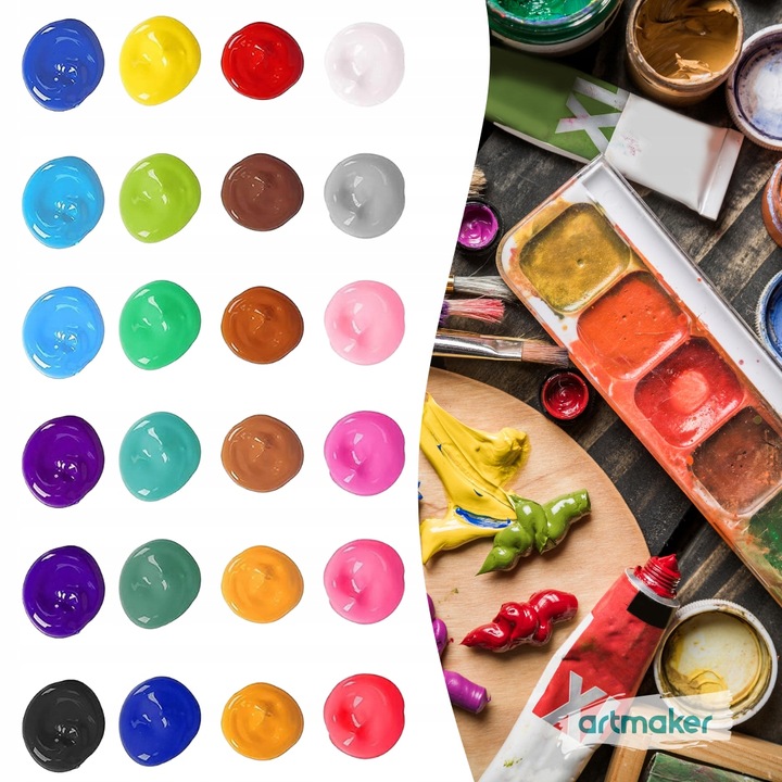 Farby Akrylowe Akryle Farbki Do Malowania 24 szt 12 ml Paletka Zestaw Farb