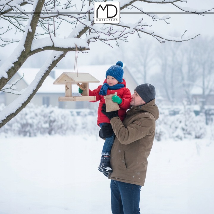 Karmnik dla ptaków domek budka DIY eko drewno ogrodowy solidny na zimę