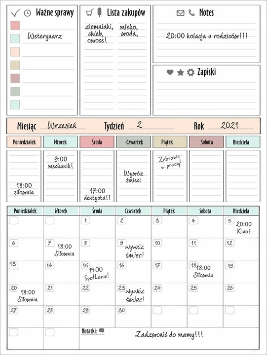 Planer Kalendarz XXL Tablica na lodówkę z magnesem magnetyczna + Pisak