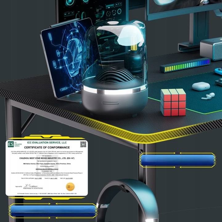 Biurko Gamingowe Narożne z półką i portem ładowania USB na Czarnym