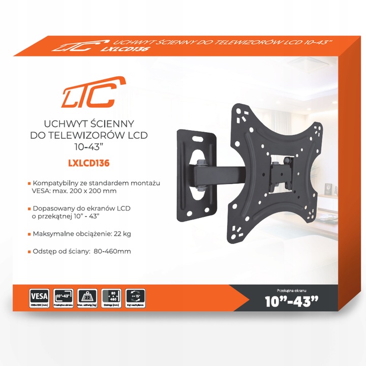 MOCNY UCHWYT WIESZAK DO TV LCD TELEWIZORA ŚCIENNY 10"-43" UNIWERSALNY