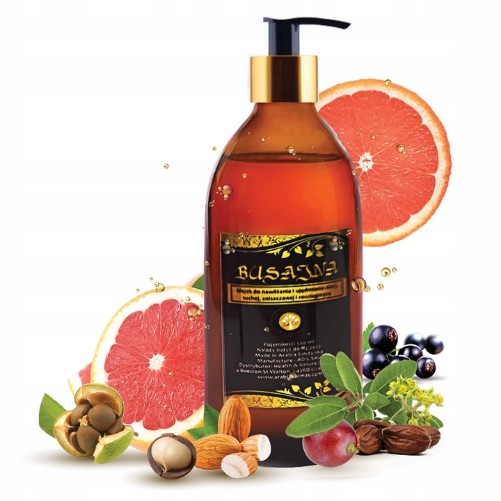 OLEJEK BUSAJNA 500ML UJĘDRNIA NAWILŻA NA SKÓRĘ SUCHĄ ROZCIĄGNIĘTĄ + POMPKA