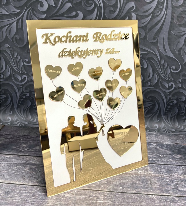 Podziękowania dla Rodziców Dziadków Chrzestnych obraz 3D ZŁOTY Para Młoda