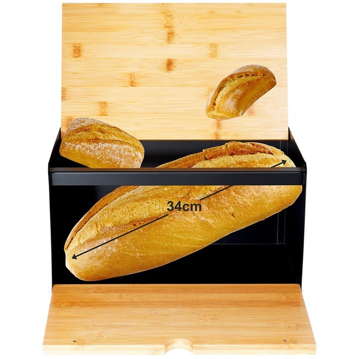 Chlebak METALOWY drewniany pojemnik zamykany na pieczywo chleb bułki czarny