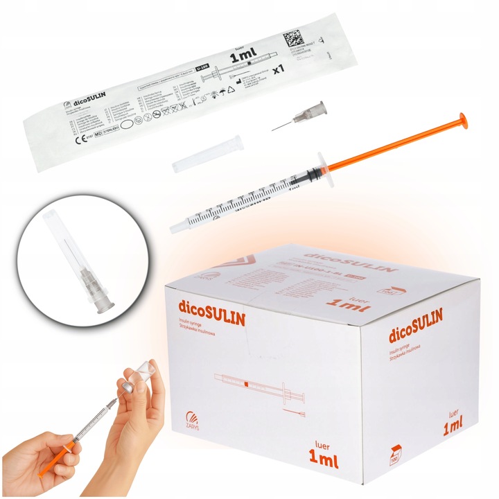 STRZYKAWKI INSULINOWE z igłą U100 1ml 0,4mm x 13mm dicoSULIN 100szt Zarys
