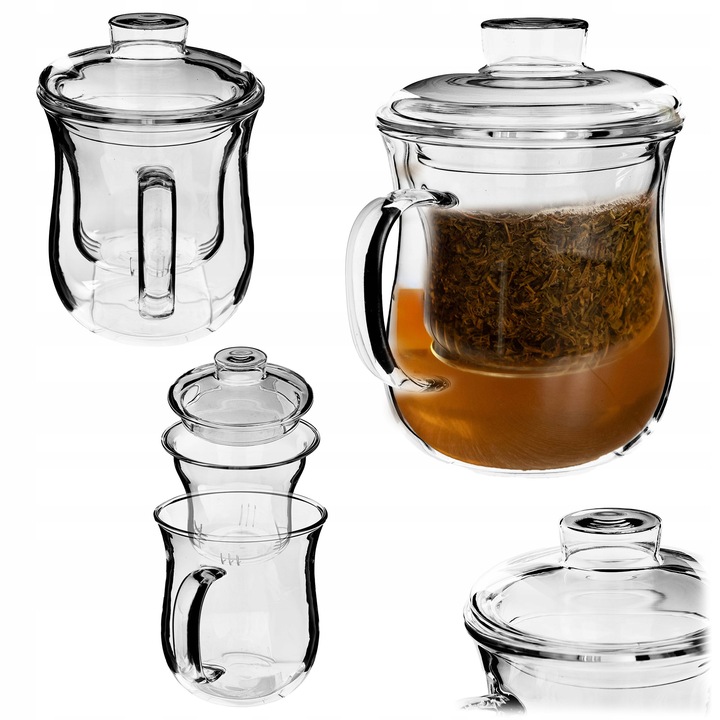 KUBEK Z ZAPARZACZEM DO HERBATY ZIÓŁ 370ml SITKO SZKLANY POKRYWKĄ TERMICZNY