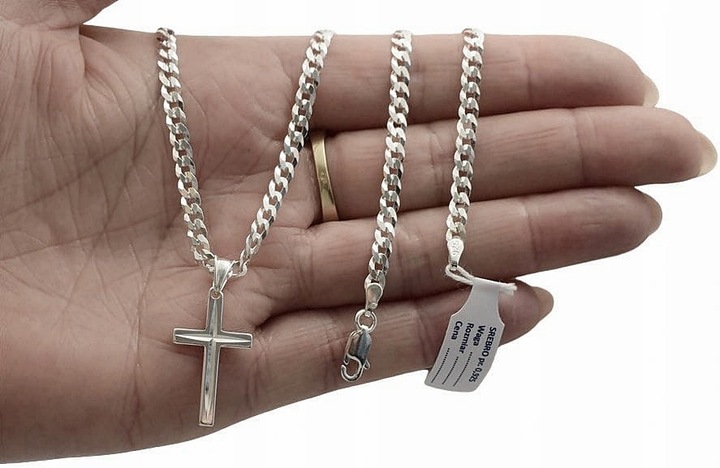 Łańcuszek Męski Srebrny Pancerka 3,80 mm z Krzyżykiem pr 925 Grawer Gratis