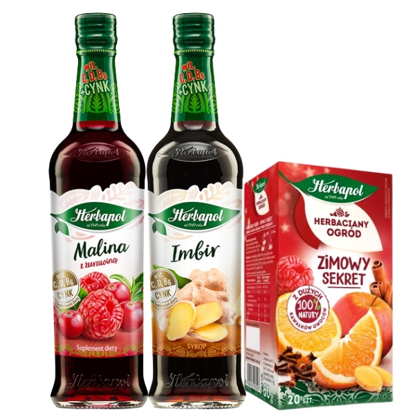 Herbapol zestaw syrop imbir & malina + herbata