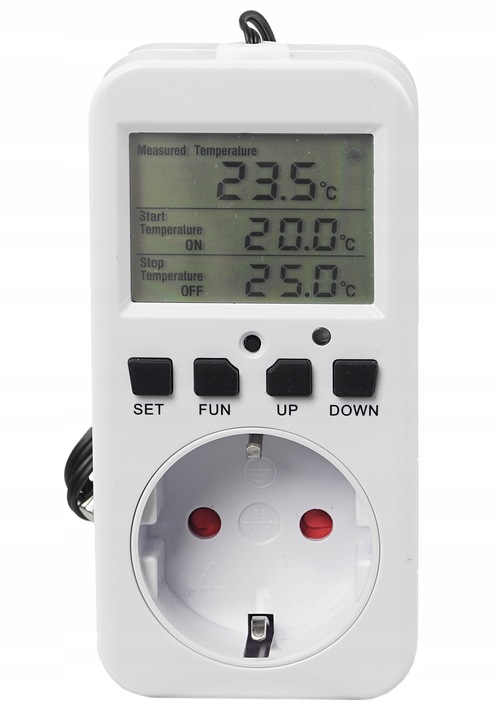 Regulator Temperatury Pokojowy Termostat Elektroniczny 230V Gniazdo 16A