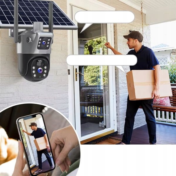 Solarna Zewnętrzna kamera dwa obiektywy 4K HD 8MP Karta SIM 4G LTE